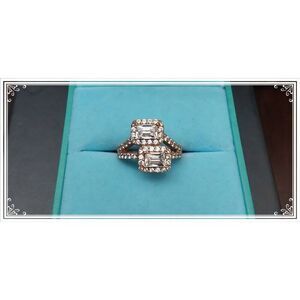 Vintage Tycoon Eterno Rose Gold Emerald Cut Double Halo Ring Sz 7